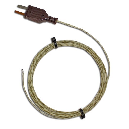 Thermocouple type T, exposed tip, fiberglass insulated, 3 m